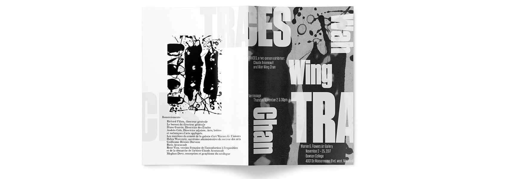 Inside spread of Traces Vernissage Catalogue featuring the print of Wah Wing Chang